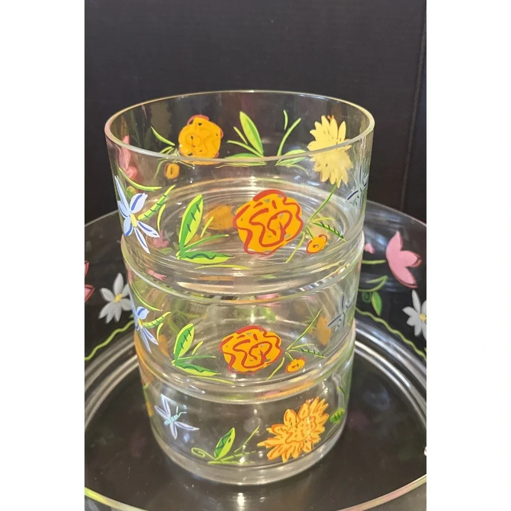 Dansk Clear Floral Tropical Melamine Salad Serving Bowl With 3 Matching‎ Bowls